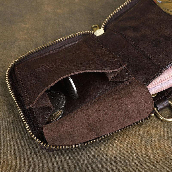 Handmade Wrinkled Mens Leather Cool billfold Chain Wallet Men Small Bifold Biker DM01581039