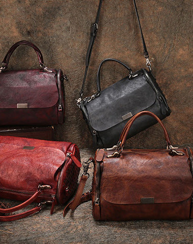Vintage Womens Leather Handbag Purse Handbag Rivet Shoulder Bag for Ladies