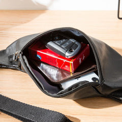 Black Mens Leather Fanny Packs Sling Bag Waist Bag Hip Pack Belt Bag Chest Bag for Men
