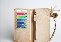 Handmade leather trucker wallet chain biker wallet long wallet beige leather men - EverHandmade