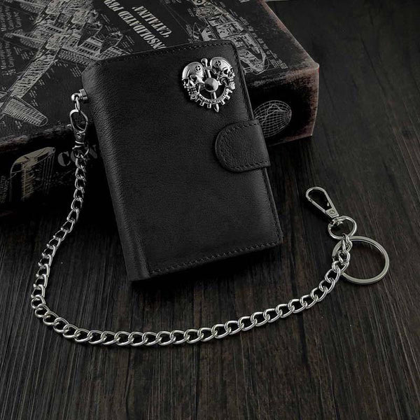 BADASS BROWN LEATHER MENS TRIFOLD SMALL BIKER WALLET BLACK CHAIN WALLET WALLET W WG00652028