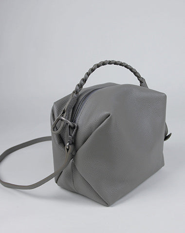 Cute Womens Gray Leather Handbag Purse Cube Leather Shoulder Bag Crossbody Purse for Ladies