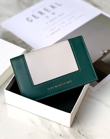 Women Green Vegan Leather Small Card Wallet CONTRAST COLOR Coin Change Wallet For Women