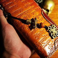 Handmade Leather Mens Tibetan Chain Biker Wallets Cool Leather Wallet Long Clutch Wallets for Men