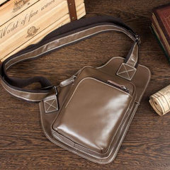 Dark Brown Leather Mens Cool Sling Bag Crossbody Pack Black Chest Bag for men