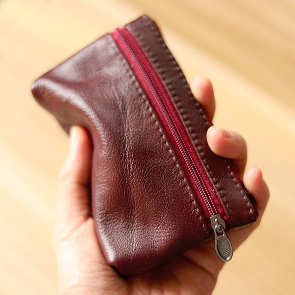 Black Leather Mens billfold Coin Wallet Zipper Small Coin Holder Change Pouch Fo ZOY0029063