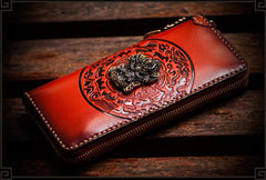 Handmade Leather Tibetan Mens Biker Chain Wallet Cool Leather Wallet Long Chain Wallet for Men