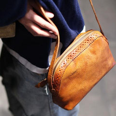 Small Brown Leather Crossbody Bag Zip Shoulder Bag - Annie Jewel