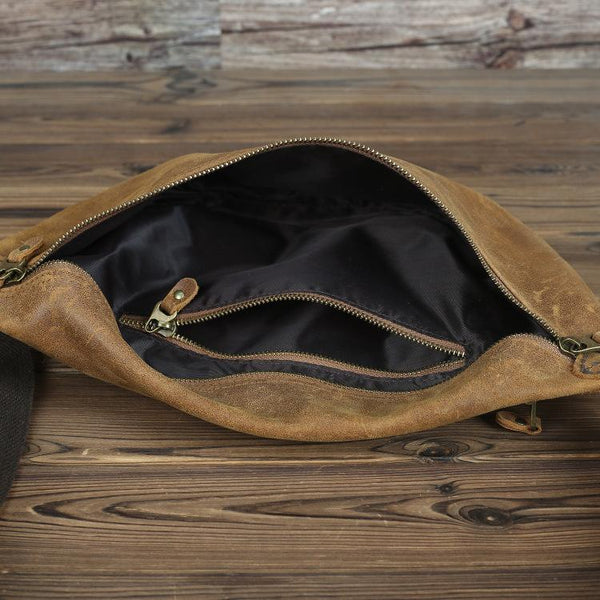 Tan Leather Fanny Pack Men's Brown Chest Bag Hip Bag Bum Bag Waist Bags For Men FY01782179