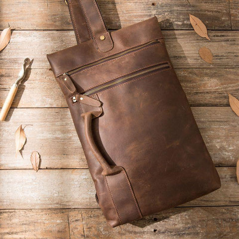 Coffee Leather Mens Cool Sling Bag Sling Shoulder Bags Chest Bags for men