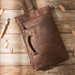 Coffee Leather Mens Cool Sling Bag Sling Shoulder Bags Chest Bags for men