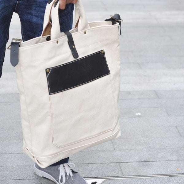 White Canvas Leather Mens Tote Handbags Messenger Bag Khaki Shoulder Tote Bag Fo HF01891009