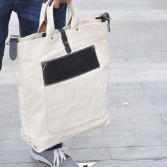 White Canvas Leather Mens Tote Handbags Messenger Bag Khaki Shoulder Tote Bag For Men and Women