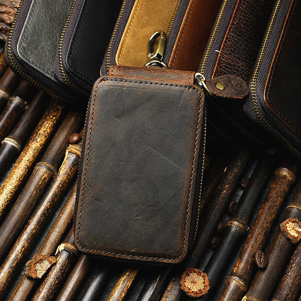 Vintage Leather Mens Small Key Zipper Wallets Card Wallet for Men