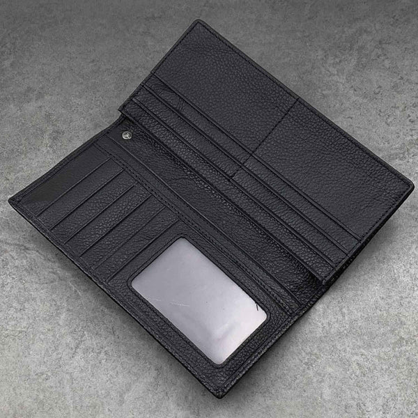 Black Casual Leather Mens Long Wallet Bifold Biker CHain Wallet Biker Wallet Cha WG00752005