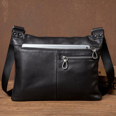 Fashion Black Leather 10 inches Mens Courier Bag Messenger Bags Postman Bag for Men