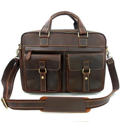 Vintage Brown Leather Men's 15'' Laptop Briefcase Professional Briefcase Handbag For Men