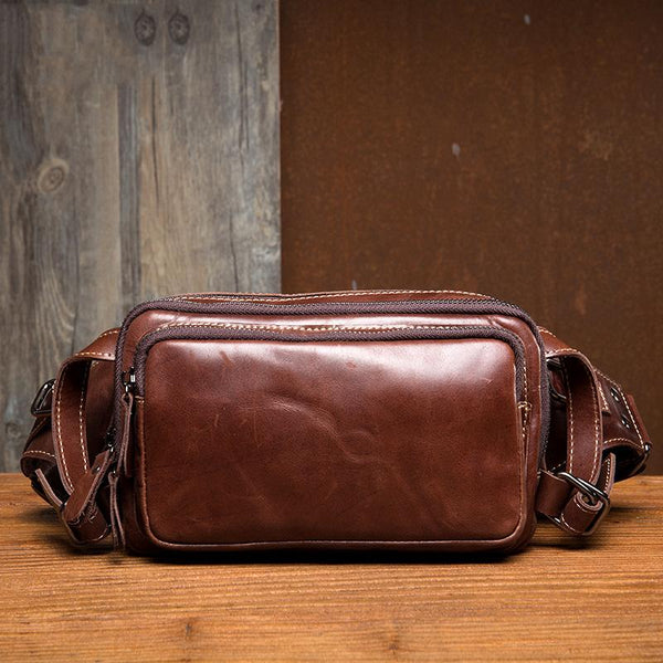 Khaki Leather Mens Fanny Pack Brown Waist Bag Hip Pack Belt Bags Bumbag for Men MSG02181142