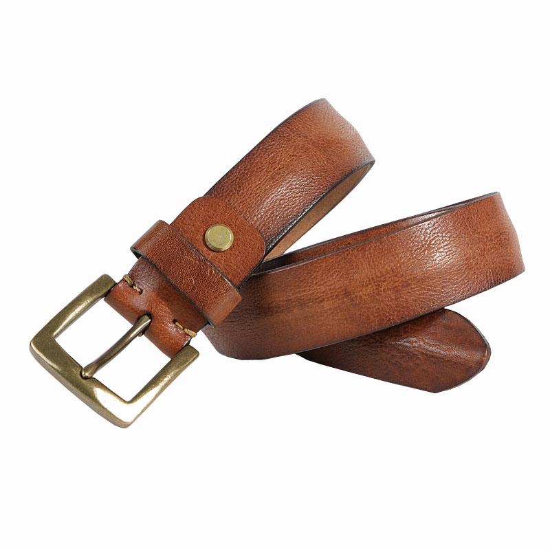 Cool Distressed Coffee Leather Vintage Leather Belt - Open View
