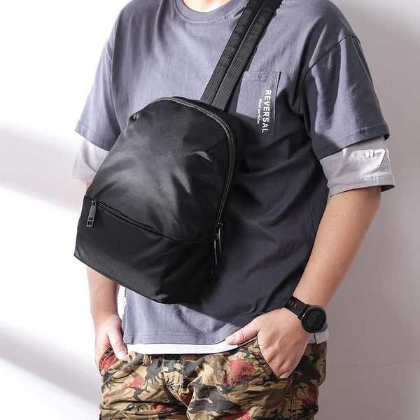 Cool Black Nylon Backpack Men's Sling Bag - Back View