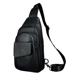 Fashion Black Leather Men's Sling Bag Chest Bag Brown One Shoulder Backpack For Men