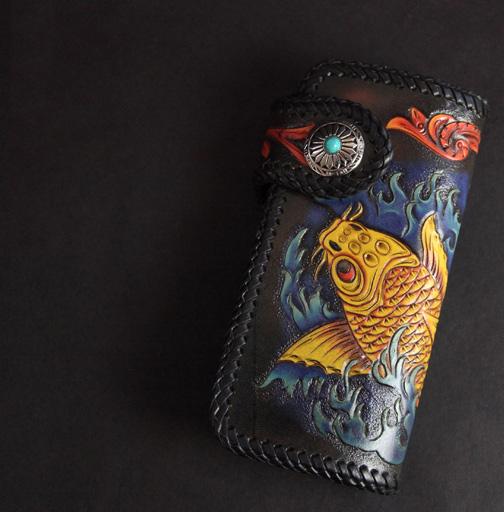 Tooled Handmade Black Leather Mens Long Chain Wallets Biker Wallet Biker Chain W YJYBJ02481016
