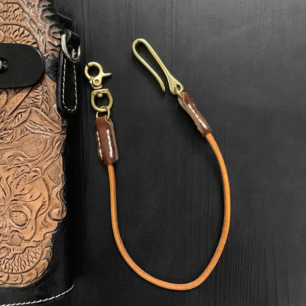 Badass Tan Vintage Leather Long Wallet Chain Cool Punk Rock Biker Wallet Chain T WG00382110