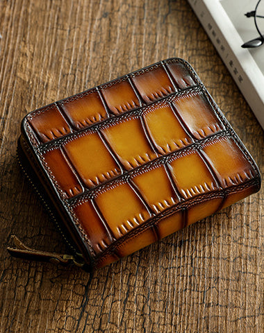 Small Blue Leather Zip Wallet Crocodile Pattern Womens Zip Around Wallets Zipper WW00781071
