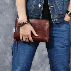 Cool Leather Mens Brown Business Clutch Bag Black Long Wallet For Men
