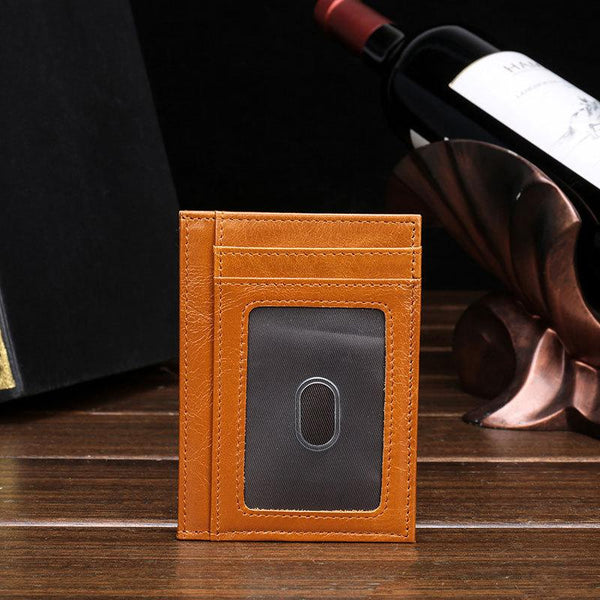 RFID Brown Leather Men's Slim Card Holder Black Front Pocket Wallet Small Card W FY00281141