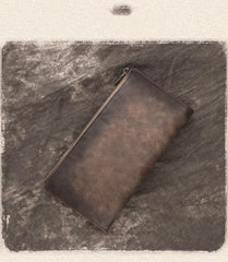 Vintage Brown Long Wallet Leather Mens Bifold - Open View