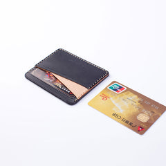 Handmade Beige Black Leather Women Men Small Card Holder Card Wallet for Men Women