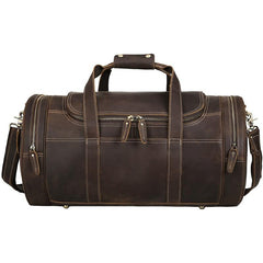 Casual Brown Leather Barrel ound Men's Large Overnight Bag Travel Bag Luggage Weekender Bag For Men