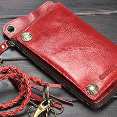 Handmade Mens Cool Long Leather Chain Wallet Cards Biker Trucker Wristlet Wallet