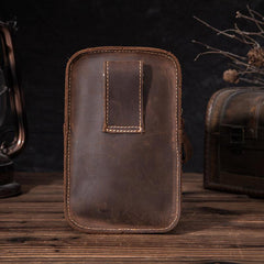 Brown LEATHER MEN'S Phone Holster Small Belt Pouch Mini Waist Bag Vertical Phone Holster FOR MEN