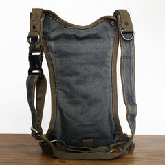 Blue Denim Canvas Mens Biker Waist Bag DropLeg Bag Belt Pouch Small Messenger Bag For Men