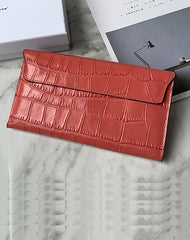 Cute Women Rose Pink Vegan Leather Long Wallet Crocodile Pattern Card Holder Clutch Wallet For Women