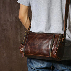 Leather Mens Cool Shoulder Bag Barrel Bag Messenger Bag for men