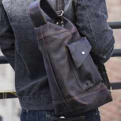 Genuine Leather Mens Cool Chest Bag Sling Bag Crossbody Bag Travel Bag Hiking Bag for men