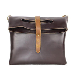 Dark Coffee  Leather Mens Casual Small Side Bags Messenger Bags Brown Postman Bag For Men