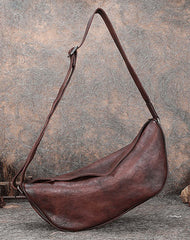 Vintage Brown Mens Sling Bag Leather Saddle - Open View