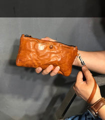 Fashion Black Leather Mens Long Wallet Brown Wristlet Wallet Phone Chain Wallet Clutch Men