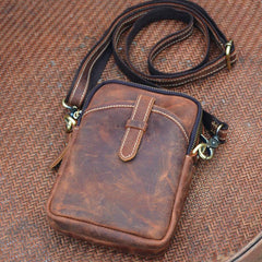 Vintage Brown Leather Men's Cell Phone Holsters Brown Waist Belt Pouch Mini Side Bag For Men