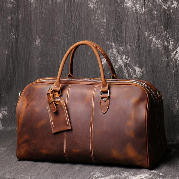 Cool Leather Men Large Brown Overnight Bag - Back View