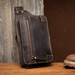Cool Dark Brown Leather Mens Fanny Pack Waist Bag Hip Pack Belt Bags Bumbags for Men