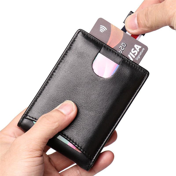 RFID Brown Leather Men's Small Wallet billfold Wallet Black Front Pocket Wallet FY00581040