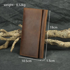 Brown Vintage Slim Leather Long Wallet for Men Bifold Dark Brown Bifold Wallet For Men