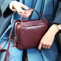 Best Leather Zip Women's Small Square Crossbody Bag Purse - Annie Jewel