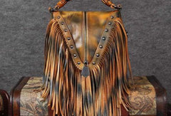 Genuine Leather Handbag Vintage Tassel Bamboo Crossbody Bag Shoulder Bag Purse For Women - EverHandmade