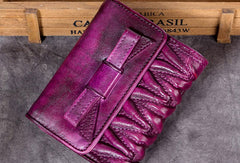 Genuine Leather Wallet Folded billfold Wallet Vintage Bowknot Wallet Purse Cute Gift For Women - EverHandmade